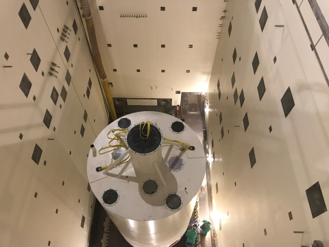 The bin set mockup, located in a clean processing cell at the Idaho Nuclear Technology and Engineering Center, is being used to test several proposed calcine retrieval technologies. 