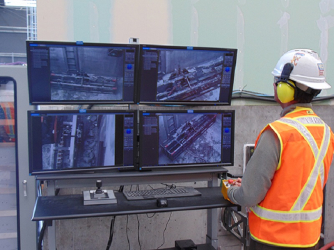A 4,500-pound floor saw prototype tested in 2017 at Hanford’s Maintenance and Storage Facility is now being remotely tested at the 324 Building mock-up after incorporating lessons learned into the final design.