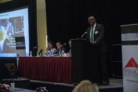 Savannah River Nuclear Solutions Small Business Liaison Officer J. Alex Agyemang spoke on Savannah River Site subcontracting opportunities at the Energy Technology and Environmental Business Association Savannah River Federal Business Opportunities Forum.
