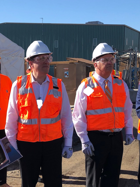 DOE Under Secretary for Science Paul Dabbar, left, receives a briefing June 19 in the Low-Activity Waste facility at the Hanford Site’s Waste Treatment and Immobilization Plant.