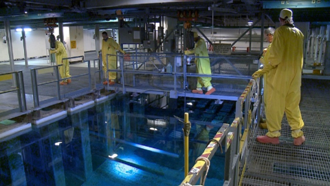 Operators use a monorail at the Savannah River Site to move a fuel rod horizontally under water. New improvements will allow fuel to be moved vertically, realizing a 25-percent efficiency gain in fuel movement.
