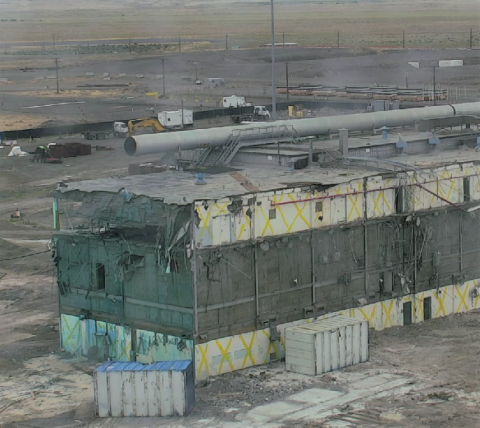 Photos from late June and early July show lower-risk demolition progress on the east end of the Plutonium Finishing Plant’s main processing facility. Demolition on the remaining lower-risk portions of the facility is expected to be completed.