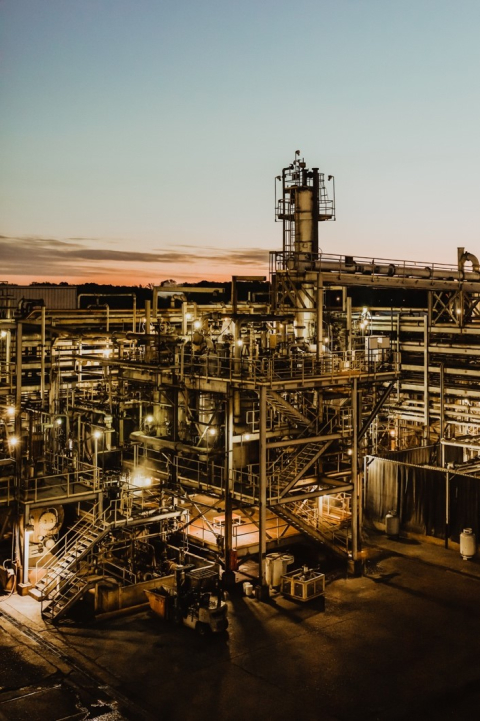 Tronox facility in Hamilton at night, MS