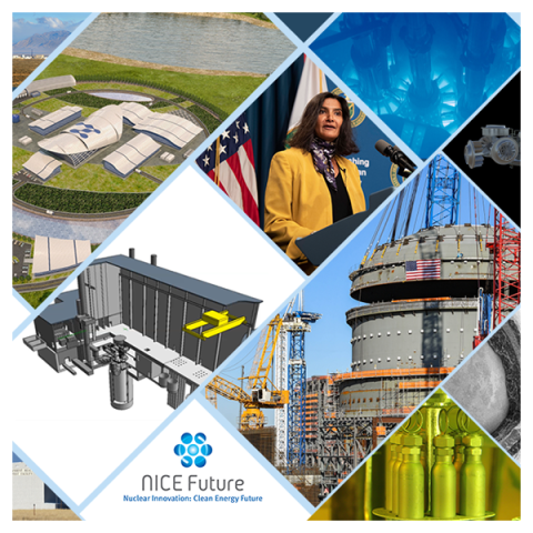 A collection of photos highlighting different advanced nuclear successes by DOE.
