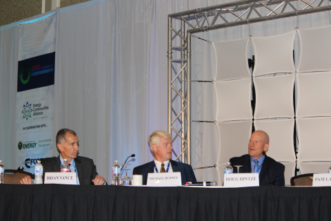 From left, Hanford Manager Brian Vance, Savannah River Operations Office Manager Michael Budney, and EM Los Alamos Field Office Manager Doug Hintze participate in a roundtable session on EM cleanup activities and the importance of community outreach.