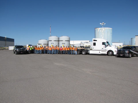 EM crews pose with Idaho State Police (ISP) officers in advance of the 500th shipment of transuranic waste leaving the Radioactive Waste Management Complex, headed for the Waste Isolation Pilot Plant. ISP officers inspect each shipment that leaves the DOE
