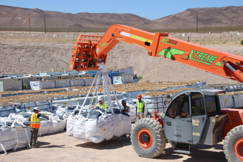 Crews place the final containers of waste into Cell 18 at the Area 5 Radioactive Waste Management Complex at the Nevada National Security Site. 