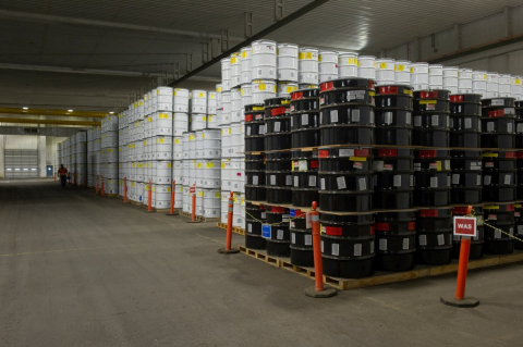 Thousands of drums at the Advanced Mixed Waste Treatment Project at DOE's Idaho National Laboratory Site await shipment to EM's Waste Isolation Pilot Plant.