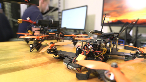 Interns at Sandia National Laboratories built and programmed drones to study autonomy and artificial intelligence for hypersonic flight, similar to the quadcopters seen here. Interns at Sandia National Laboratories built and programmed drones to study autonomy and artificial intelligence for hypersonic flight, similar to the quadcopters seen here.