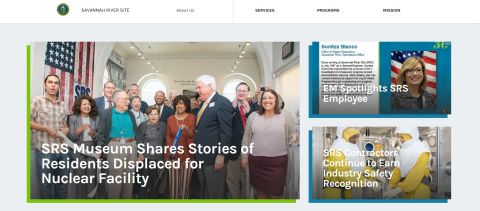 A view of the homepage for the new Savannah River Site website.
