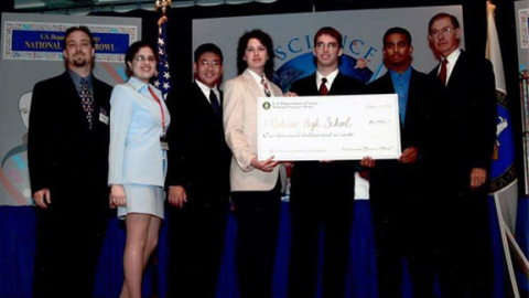 Ana Lauer (second from the left) on the Parkview HS team of the 2000 National Science Bowl.