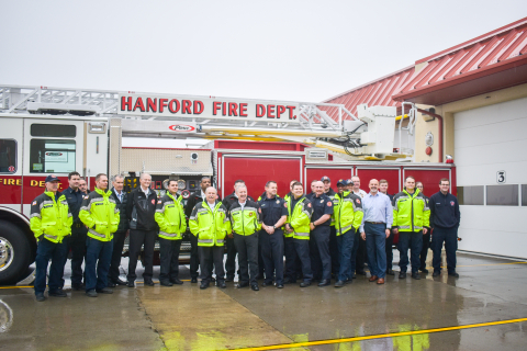 The new fire engine comes with many features, including a wireless communication system, collision airbags, automatic tire chains, light-emitting diode (LED) ladder lighting, lowered hose beds to reduce lifting strains, and a roll-over protection system.