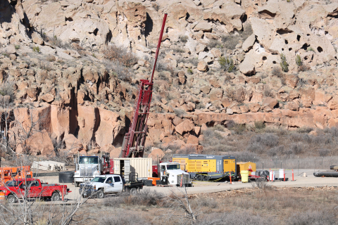 Workers with Newport News Nuclear BWXT-Los Alamos drill a well to monitor the chromium plume underneath Mortandad Canyon at Los Alamos National Laboratory.