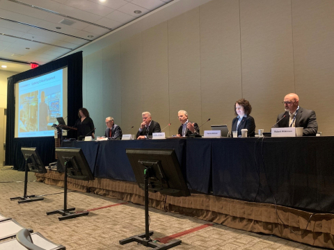 From left, seated, Hanford Site Manager Brian Vance, Ty Blackford, president of CH2M HILL Plateau Remediation Company, John Eschenberg, president and CEO of Washington River Protection Solutions, Valerie McCain, principal vice president and Waste Treatmen