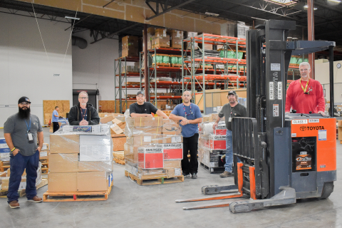 In fiscal 2019, the property and warehouse management team at the Hanford Site processed more than 239,000 pieces of incoming freight, an increase of more than 30 percent over the previous year. From left are team members Alex Cuello, Kent Sumner, William