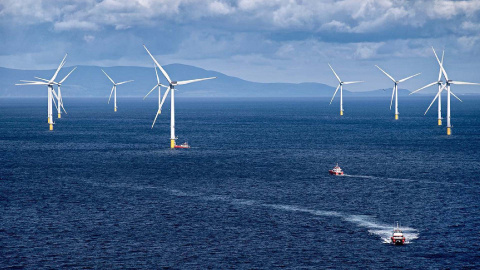 offshore turbines at sea.