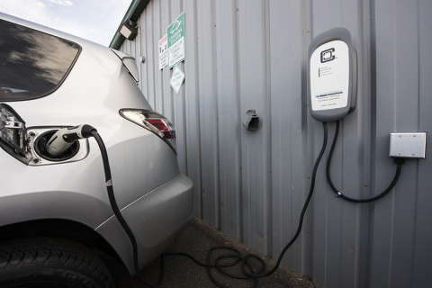 Electric vehicle plugged in. 