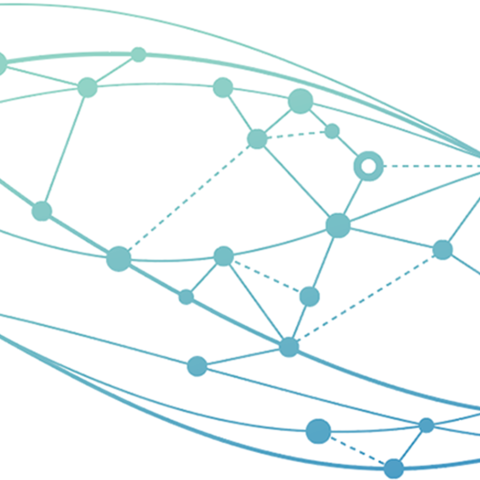 Illustrated logo of ocean waves in lines and dots.