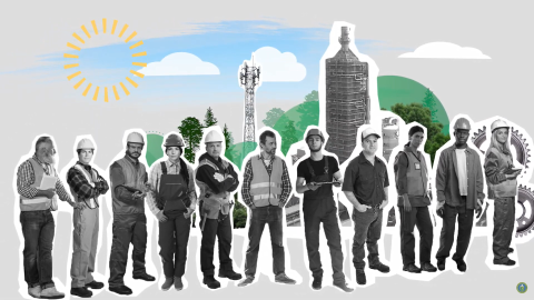 Clean coal plant with workers