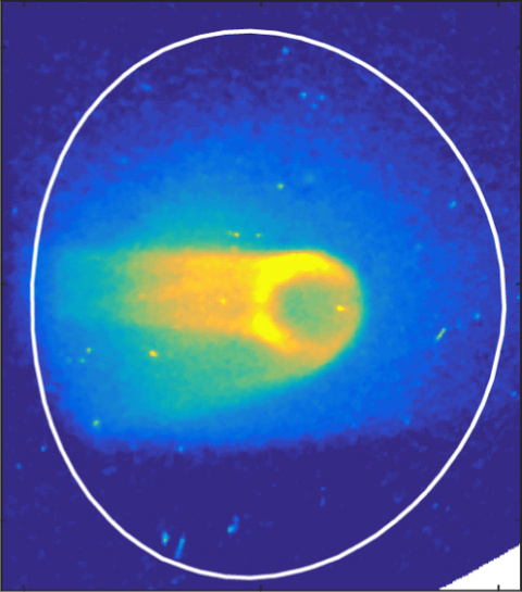 This image shows an instability (the ring-like structure at the center) caused by a runaway electron beam inside the DIII-D tokamak. These instabilities suggest methods for controlling these damaging electron beams.