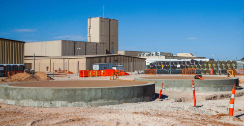 Concrete bases are in place for the Waste Isolation Pilot Plant's new fire water system tanks.