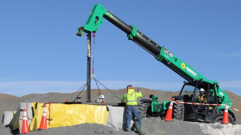 EM Richland Operations Office contractor CH2M HILL Plateau Remediation Company tests an off-site mock-up of a conveyance system that will be used to move engineered grout from trucks into three at-risk underground structures.