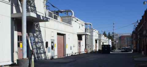 Buildings 3034 and 3036 are located at left in Isotope Row in the heart of Oak Ridge National Laboratory. Addressing these facilities will eliminate significant risks, and their removal will provide valuable space for new research missions. 