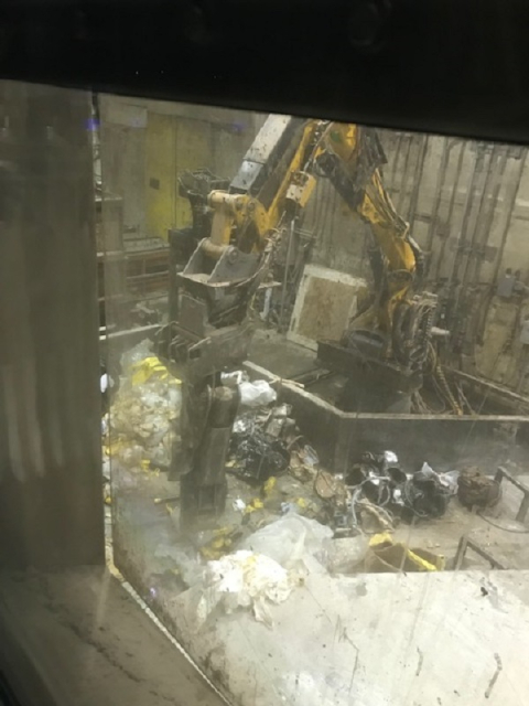 A view of an Advanced Mixed Waste Treatment Project boxline where sludge waste is being treated at the Idaho National Laboratory Site.