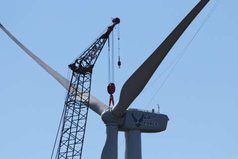Wind turbine stationed at the U.S. Department of Defense’s Joint Base Cape Cod in Bourne, Massachusetts.
