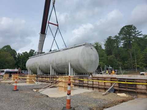 Last week, crews moved a massive 50,000-tank into position to support efforts at the Sludge Processing Mock Test Facility under construction at Oak Ridge.