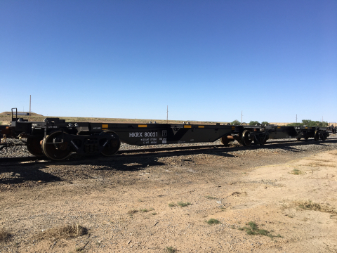 One of three articulated railcars recently added to the Moab Uranium Mill Tailings Remedial Action Project. Each railcar can hold four intermodal containers.