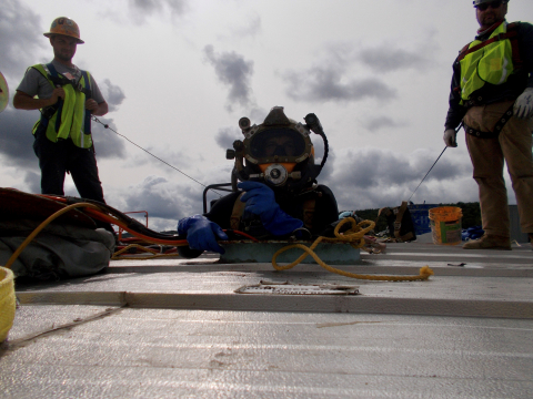 Divers Perform Underwater Maintenance of Fire Water Storage Tank at West Valley