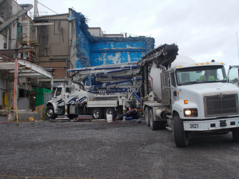 One of 44 trucks delivers grout to the West Valley Demonstration Project to place inside a cell 30 feet below ground.