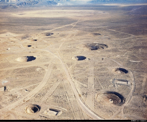 Aerial images of craters in Yucca Flat including Sedan Crater, located at the north end of Yucca Flat.