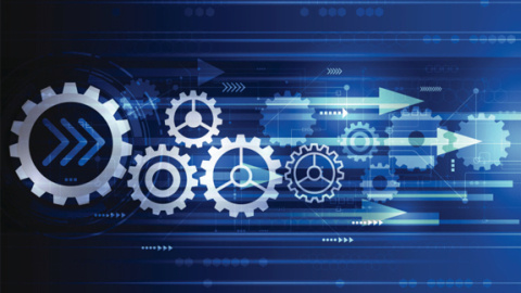 a stylized image with several cogs and sprockets