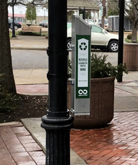 Pictured is one of five cigarette-recycling containers provided by EM contractor Swift & Staley, Inc. It was placed in Paducah by city officials. 