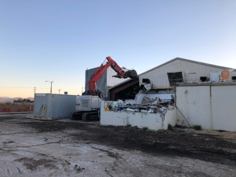 EM workers on March 15 started demolition on the 14th of 18 DOE-owned buildings at the former Energy Technology Engineering Center (ETEC) site. The building pictured was once a 15,000- square foot office building.