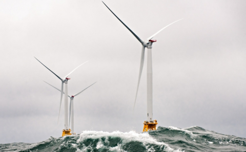 Heavy seas engulf the Block Island Wind Farm—the first U.S. offshore wind farm.
