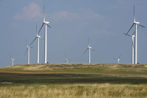 Wind turbines at a wind farm.
