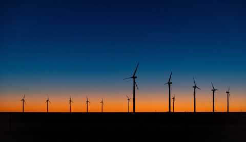 Wind farm at sunset.