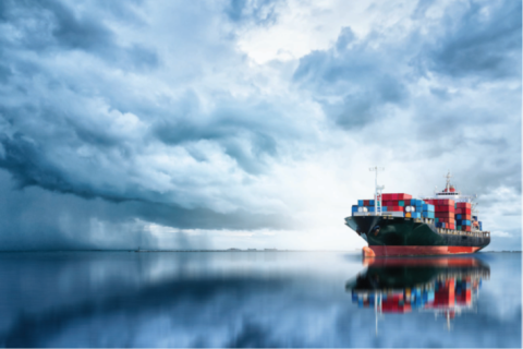 Cargo ship on the open ocean.