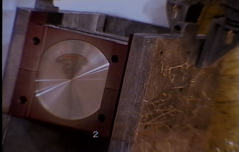 A medical isotope production target after exposure to a new high-intensity proton beam. The beam pattern consists of five concentric circles, a unique method that along with improved diagnostics boosted productivity at the Isotope Production Facility.
