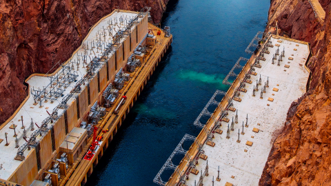 Aerial photo of the Hoover Dam.