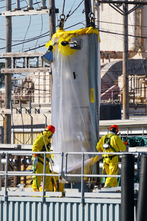 Crews with Savannah River Remediation install four new ion-exchange columns into the Tank Closure Cesium Removal unit at the Savannah River Site. 