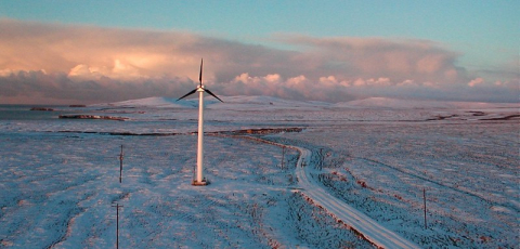 NorthWind 100 turbine in Toksook Bay, Alaska. Photo from Northern Power Systems