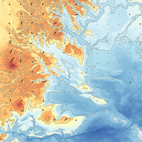A topographic map.