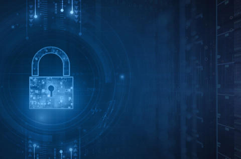 a digitized lock on a blue background