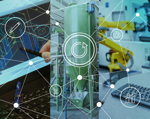 a collage of different manufacturing scenes.