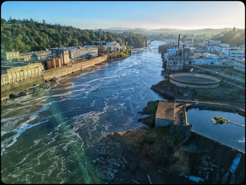 Hydropower at sunset.