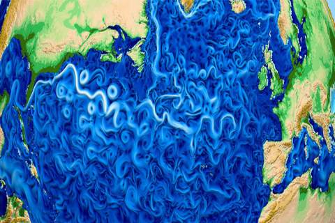 An E3SM simulation showing global eddy activity. An E3SM simulation showing global eddy activity.